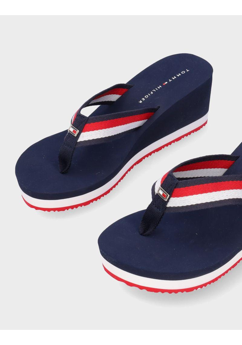 CHANCLA CUÑA TOMMY HILFIGER CORPORATE WEDGE RED WHITE BLUE